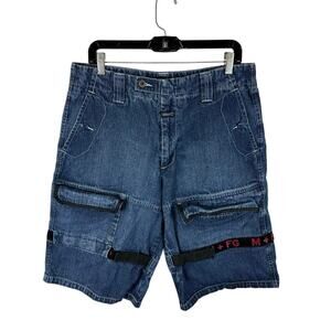 Marithe Francois Girbaud Jean Shorts Size 34 Streetwear Y2K Baggy Fit Dark Wash